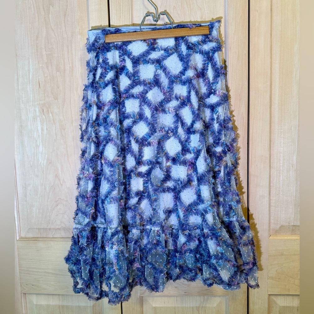Elegant Blue and Purple Ruffle Midi Skirt